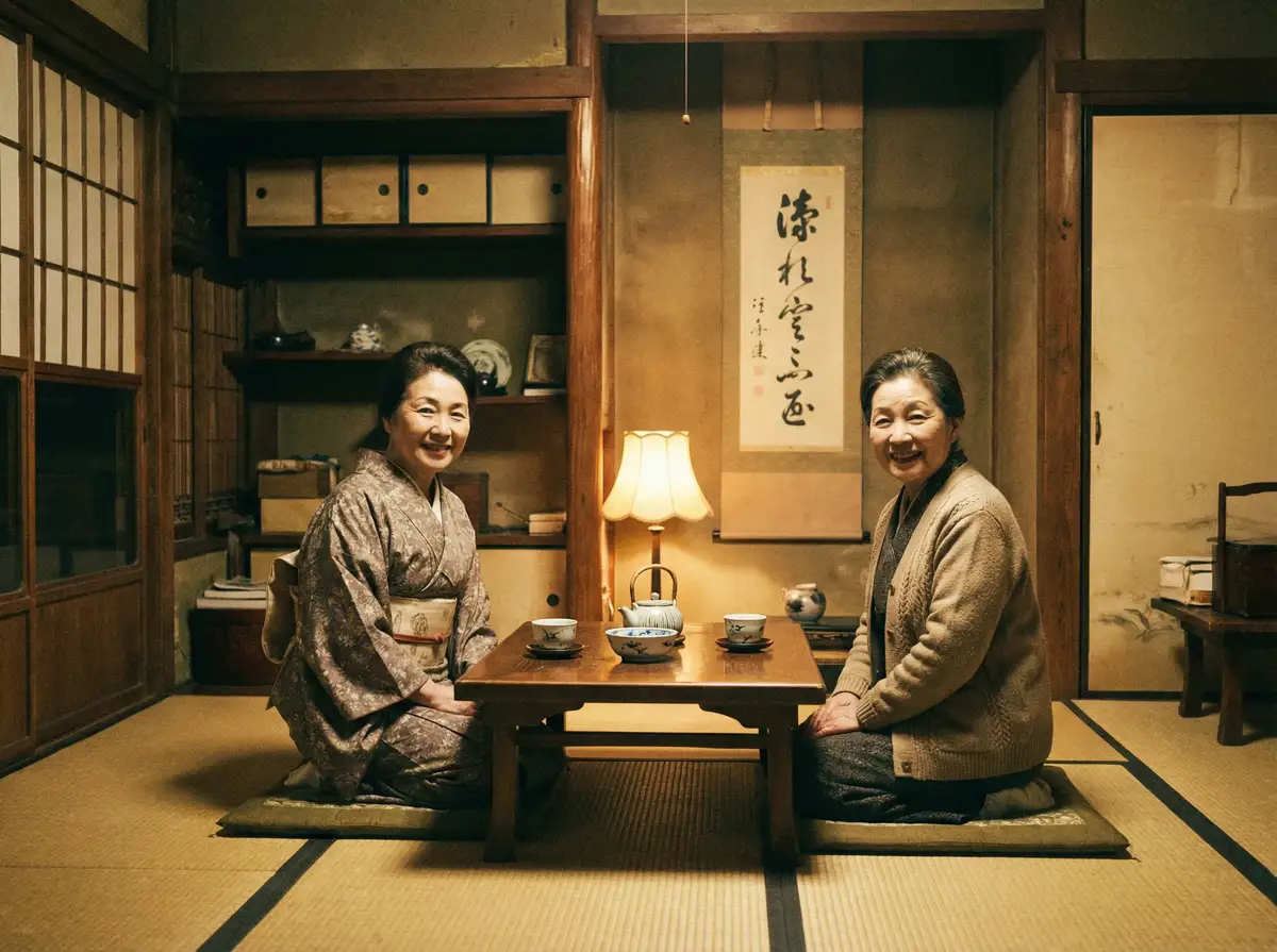 两位优雅的 佐山爱 - 作品合集与热门推荐 在日式茶室中品茶交谈
